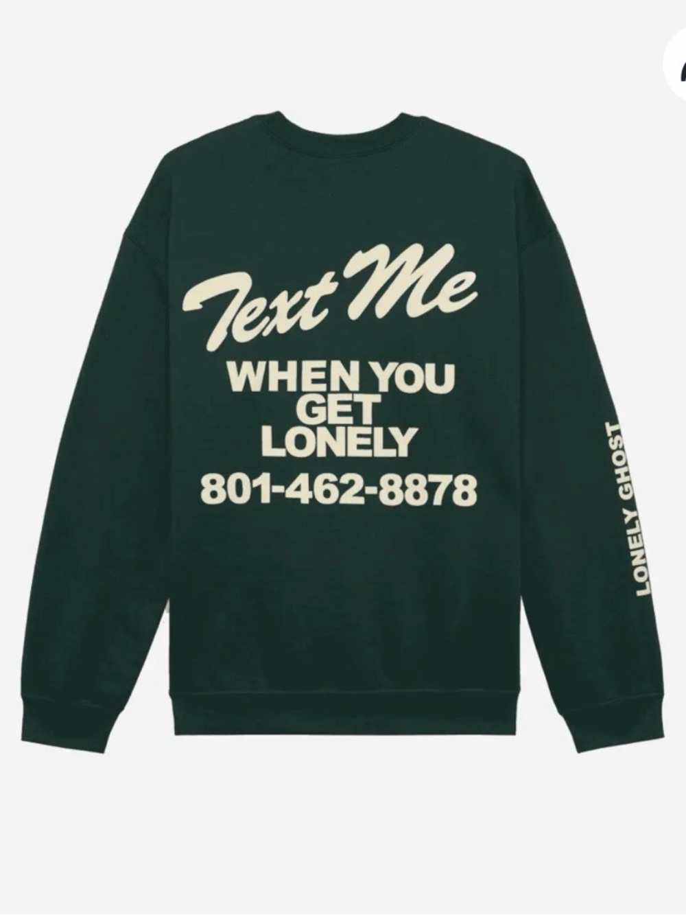 LONELY GHOST Dark Green Crewneck with Cream Graphic